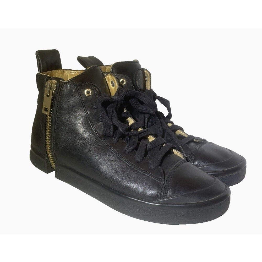 Diesel S-Nentish Zip Around Black Leather High Top Sneakers Mens Size 8